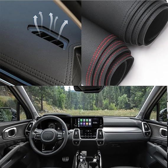 Black Leather Style Car Dash Mat Dashboard Cover Interior Pad Compatible for Kia Sorento 2021-2022-2023