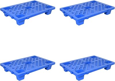 4 Pcs Plastic Pallets, Safety Storage Lightweight Nestable Spliceable Blue Polyethylene Pallets, Moisture-Proof Floor Pallet for Indoor Outdoor Storage, Garage and Warehouse19.7 x 11.8 x 3.9