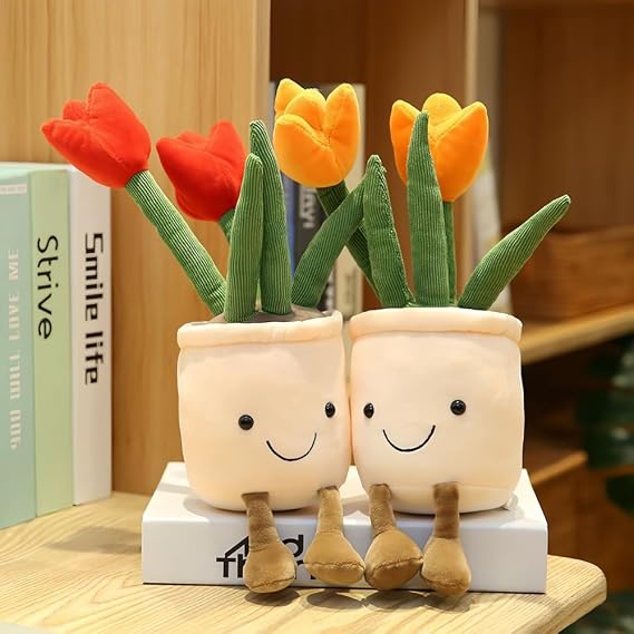 2 Pack 13.8" Soft Plant Plush Toy Stuffed Animals Succulents Plush Pillow Decor Plant Throw Plushie Pillow Doll Gift for Kids Boys Girls,Red+Orange (Red+Orange)