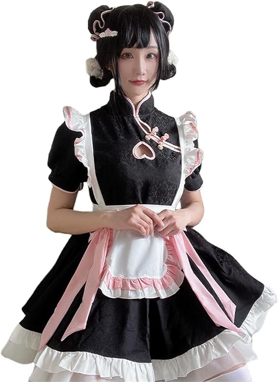 Women Maid Outfit Black Lolita Dress With Socks Cat Ear Full Sets Japanese Anime Cosplay Costume