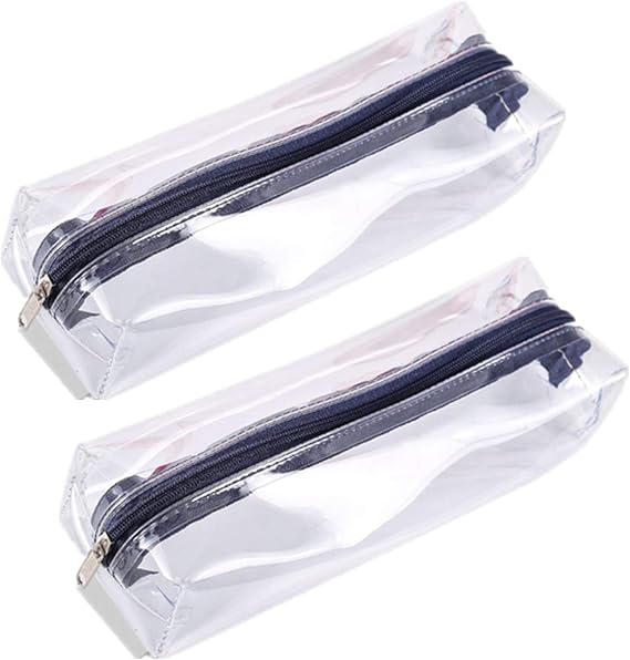 Clear Pencil Case, Large Transparent Plastic Pen Pencil Bag Makeup Pouch Travel Cosmetic Bag for Teenage Boys Girls Women (Clear 2PCS)