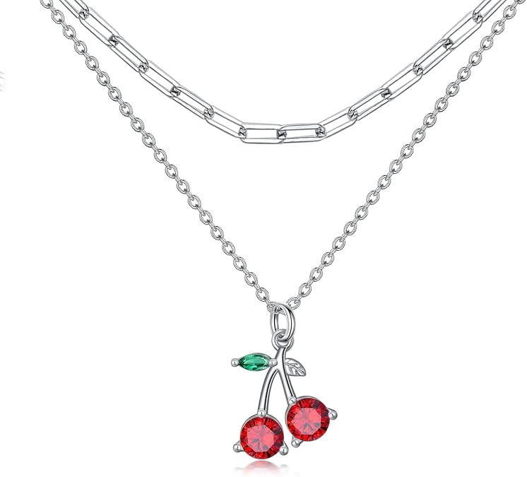 MONGAS Cherry Pineapple Necklace Sterling Silver Cherry Pineapple Pendant Necklace Tropical Fruit Jewelry for Women