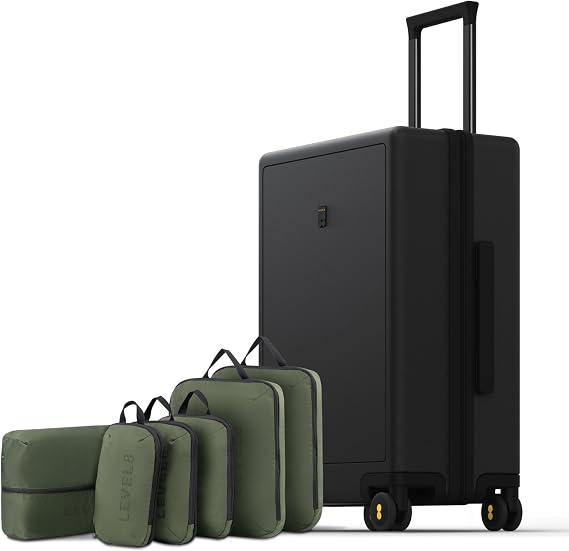 LEVEL8 Luminous 24 Inch Checked Luggage with 6 Set Packing Cubes