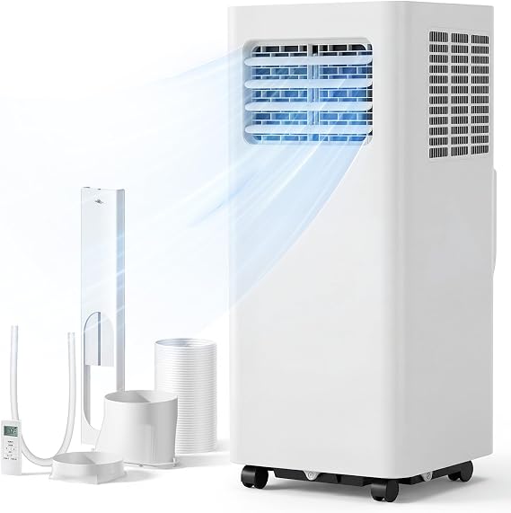 Feelfunn 8000 BTU Portable Air Conditioner, 3-in-1 Cools 350 Sq.Ft, Quiet AC with Fan & Dehumidifier, LED Display, Remote, 24H Timer, Window Kit, for Bedroom/Office/Dorms