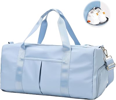 Women Gym Bag with Separation for Wet and Dry, Shoe Storage, Waterproof Travel Duffle Bag for Gym, Swimming, Yoga, Sports Blue