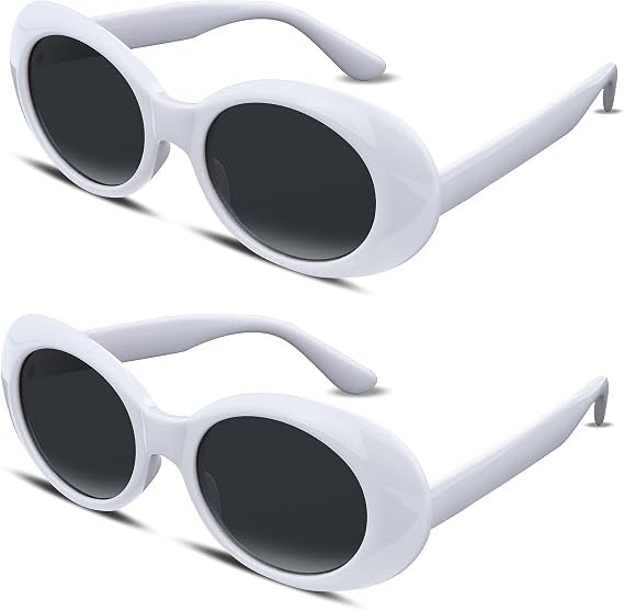 FEISEDY Sunglasses White Oval Clout Goggles for Women Men Retro Round Trendy Rimmed Clueless Costume Frame B2253
