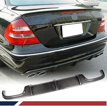 W211 Carbon Fiber Rear Diffuser for Mercedes Benz E-Class W211 E55 2002-2006 AMG Sedan 4Door Custom Parts Rear Bumper Lip Spoiler Cover Protector Body Kits Carbon Fiber Black