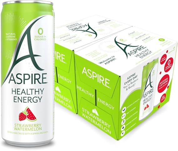 ASPIRE Healthy Energy Drink – 12 x 330ml – 0 Calories & 0 Sugar – Natural Plant Based Caffeine & Multivitamins- Vegan & Gluten Free - Healthy Energy (Strawberry Watermelon) | Sold by Bargain Hub
