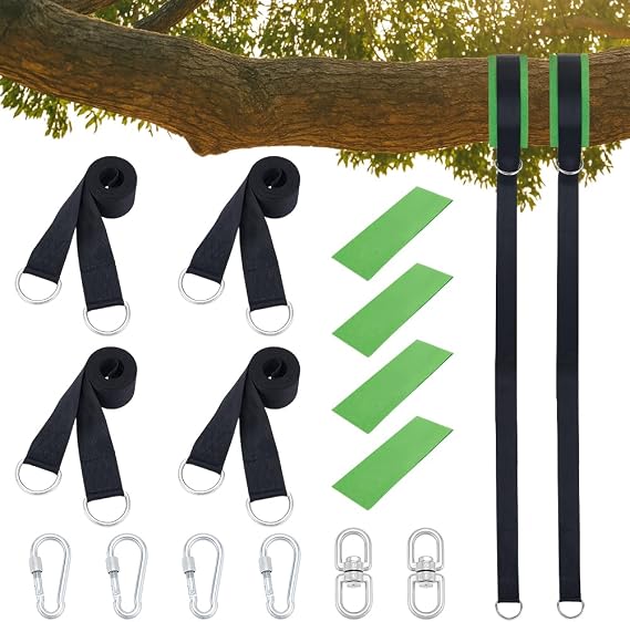 2 Sets Tree Swing Hanging Kit, 10ft Extra Long Straps with 2pc Lock Snap Carabiner Hooks and 1100 Lb Breaking Strength Heavy Duty Hammock Tree Hanging Strap for All Types of Swings