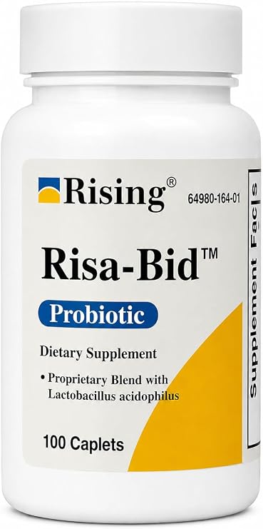 Rising Health Risa-BidTM Probiotic Dietary Supplement Caplets - 500mg (2 Billion CFU/Serving) with Lactobacillus acidophilus | Gut Health, Digestive Support & Daily Flora Balance - 100 Caplets