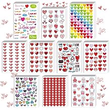 kortes 50-Sheets Valentines Heart Stickers with 10 Different Designs of 2140 pcs, Valentine's Day Stickers Party Supply Classroom Reward for Kids, Pack 01
