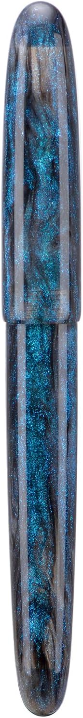 Asvine C80 Fountain Pen #8 Medium Nib Large Handcraft Pen with Converter Pen Box Collection Set (Light Blue Glitter)