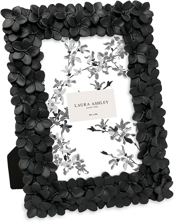 Laura Ashley 4x6 Black Flower Textured Hand-Crafted Picture Frame w/Easel