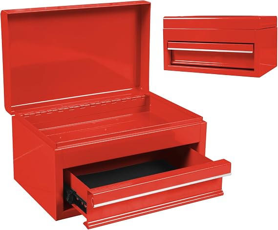 Torin APBT701RB 10" Mini Portable Steel Tool Box with drawer,Small Metal Tool Chest for Home,Garage or Workbench,Red