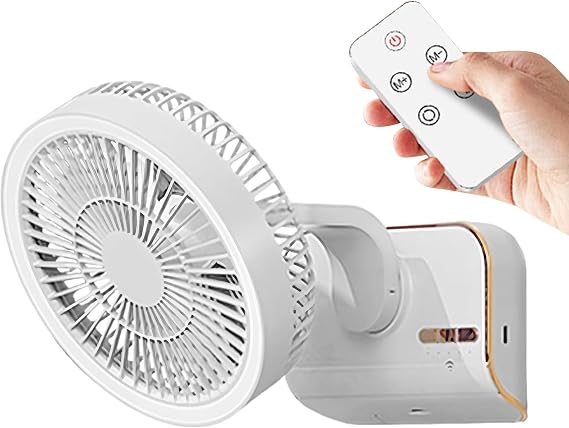 Circulating Fan - Remote Control Wall-mounted Fan | Swings Left And Right, 5 Wind Speeds, 2-Speed Lighting For Bedside, Shelf, Living Room