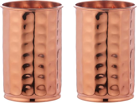 ANCIENT IMPEX Copper Tumbler | Pure Copper Glass set of 2 Premium Handcrafted Hammered 350mL (11.83 US Fl Oz) Capacity for Ayurveda Health Benefits
