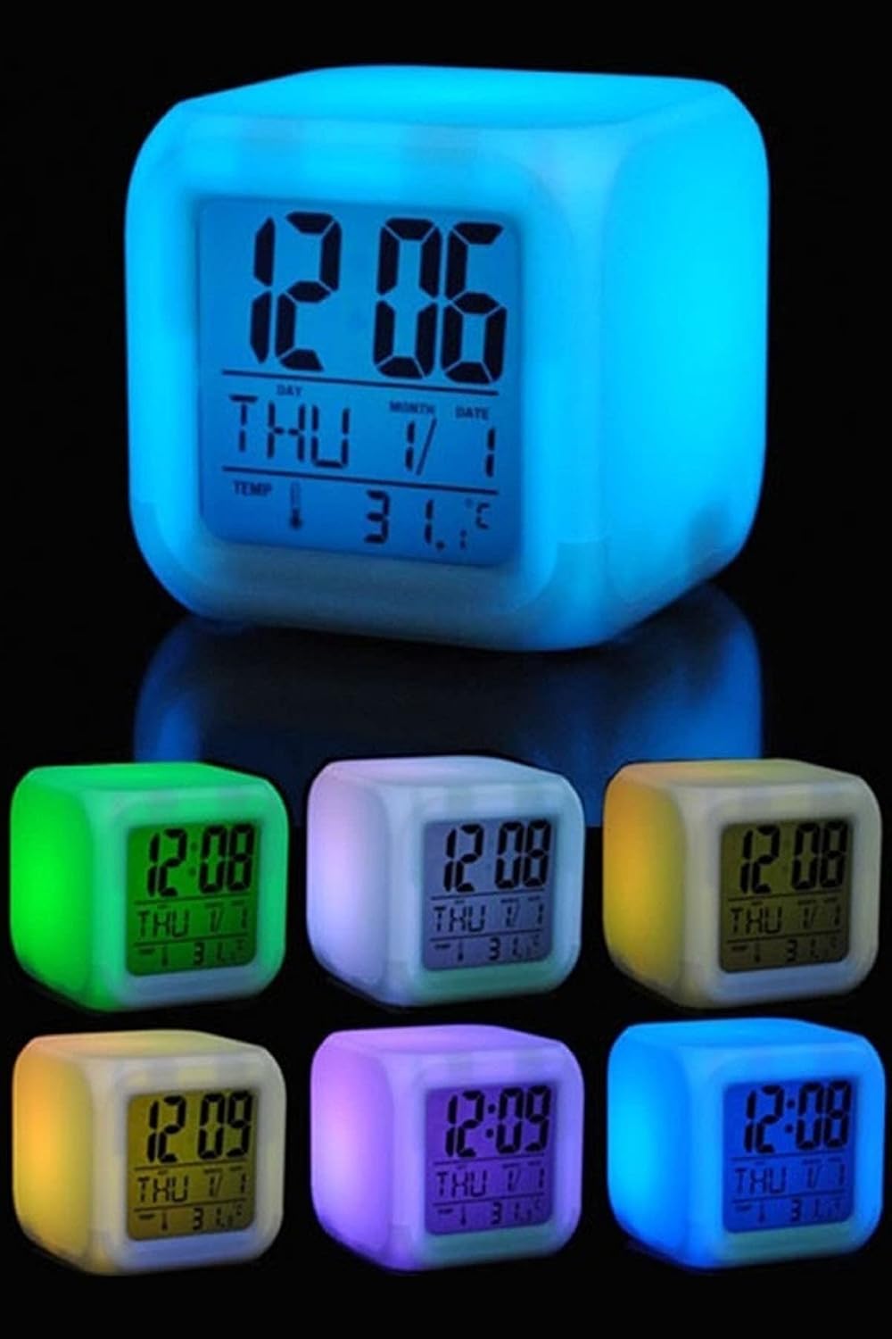Mobee 7 Color Changing Childrens Room Digital Cube Alarm Clock with Alarm