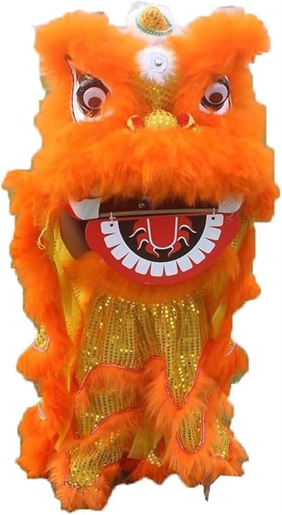 Chinese New Year Decorations 8 Inch Lion Dance Mascot Lion Dance Head Performance Lion Dance Costume for Outdoor Sports Silk Dragon Dance Spring Festival Party Supplies(Orange)
