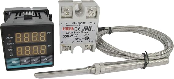 DTC Digital PID Temp Controller w/ SSR & High Temp Probe (2280F, 2 Alarms)
