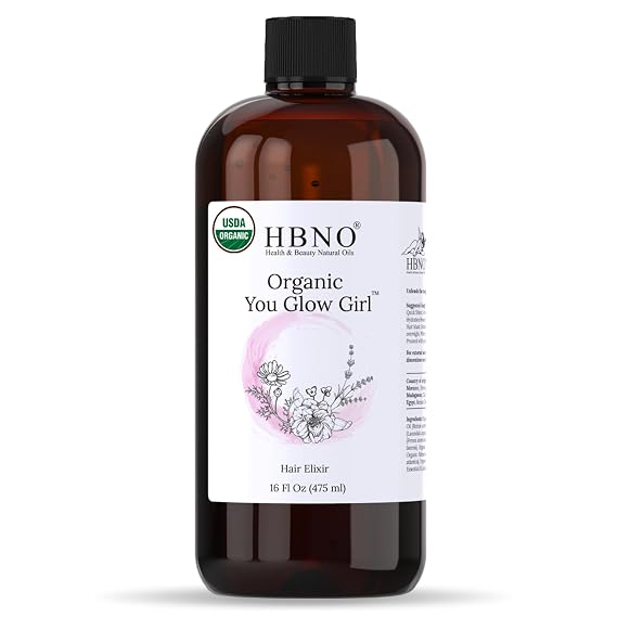 HBNO Floral Hair Oil Organic- Huge 16 oz (475 ml) Value Size - Ideal for conditioners, shampoos, massage oils, heat protectants, hair therapy, and daily moisturizing boost