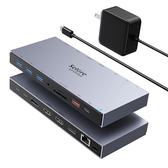 Selore Docking Station 3 Monitors 15-in-1 Laptop Hub with 65W Power Adapter