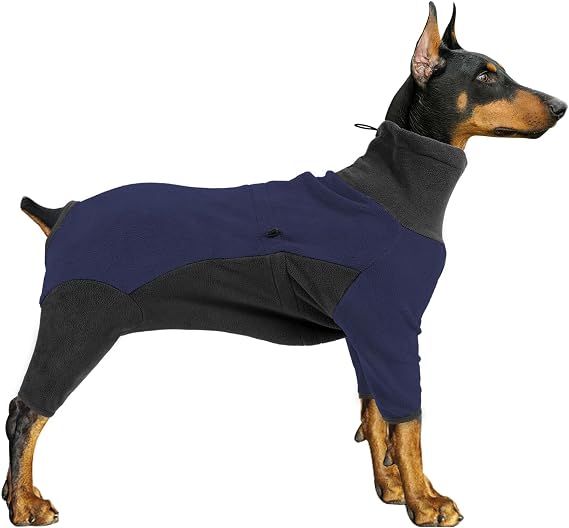 Dog Winter Coat, Warm Fleece Dog Jacket, Windproof Dog Pullover Jumpsuit, Fullbody Dog Pajamas Onesie, Cold Weather Clothes for Medium Large Dog(2XL,Blue)