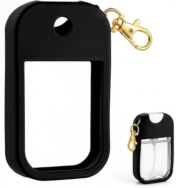 Silicone Case Compatible with Touchland Spray, Protective Holder with Keychain for Touchland 1FL. OZ Power Mist & Glow Mist (Black)