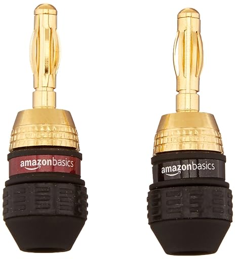 Amazon Basics Gold Plated Banana Plugs Speaker Wire Connectors, 12 Pairs (24 Count), Easy Install, 0.5" x 0.5" x 1.3", Black