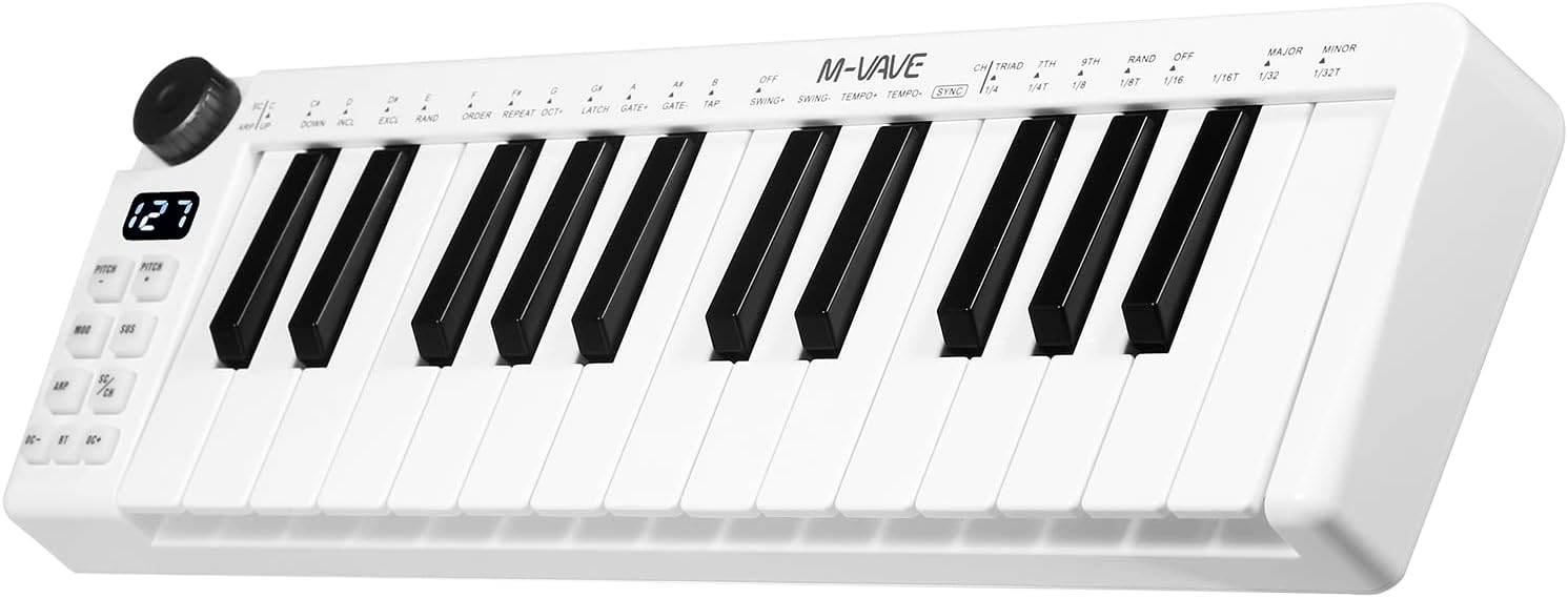 Btuty 25 Key MIDI Controller, Keyboard Rechargeable Portable USB Keyboard MIDI Controller with 25 Speed Sensitive Keys 1 Knob