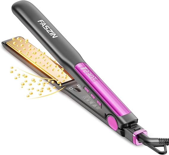 Faszin Professional Hair Straightener, 1.18 inch Ionic Titanium Plate, 20S Fast Heat Up Flat Iron with Clear LED Display, 2 in 1 Straightener and Curler Styling Tool for Straighten Hair (Stone Gray)