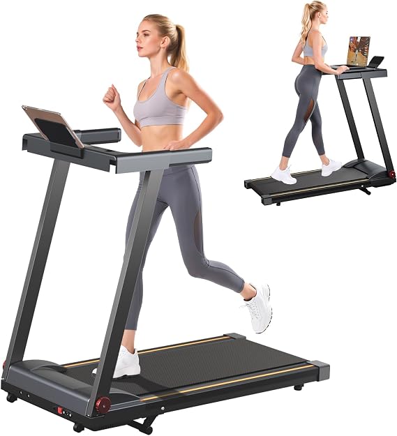 DeerRun Foldable Treadmill for Home with 6% Manual Incline & Handlebar, Compact Folding Walking Pad Treadmill for Walking, Jogging & Running, 0.6-7.5 MPH, 300 lb Capacity, App & Remote Control