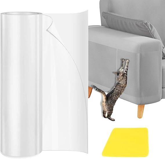 Cat Scratch Sticky Paws Tape, 15.7" x 118" Cat Furniture Protector Tape Transparent Free Cutting Anti Scratch Furniture Protector for Carpet, Sofa, Couch, Door