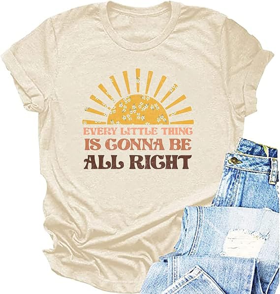 Women Every Little Thing is Gonna Be Alright Shirt Country Music Shirts Retro Hippie T Shirt Inspirational Tee Top