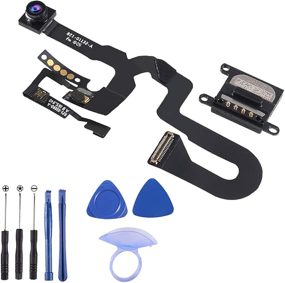 7MP Facing Front Camera Flex Cable W/Proximity Sensor Light Microphone Replacement Part + Earpiece Sound Replacement Compatible for iPhone 8 Plus 5.5" (All Carriers)