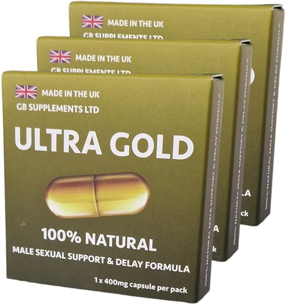 3 x Ultra Gold high Strength Capsules with Delay, 100% Herbal Support Supplement for Men! Male Stamina, Endurance Support Formula