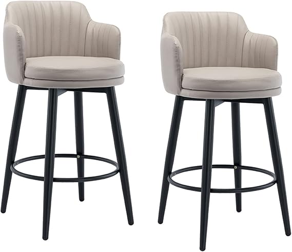 Counter Stool Bar Stools,Barstools Swivel Chair Bar Set of 2 with Back Kitchen Island Bar Stools Counter Height with Arms, Leather Black Metal Legs Black Footrest for Pub Home Bar Dining Roo