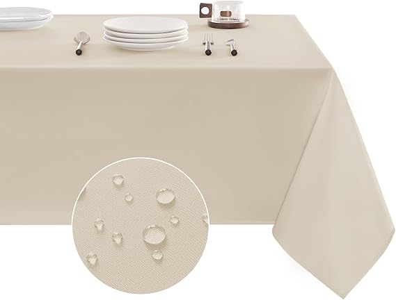 Veblandy Table Cloth Rectangle Waterproof Spill-Proof Wrinkle-Free Tablecloth Washable, Kitchen Dining Tabletop Decoration, Fabric Table Cover for Indoor and Outdoor Use, 52 x 70 Inch, Beige