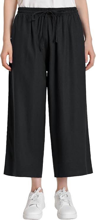 Weintee Women's Lightweight Linen Capri Pants Summer Capris Wide Leg