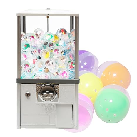 25 Cents Coin Operated Vending Machine, Toy Capsule Vending Machine, Commercial Gumball Machine, 200 Capacity for 1.8"-2" Gashapon, Twister Balls, Capsule Toys, Gumball, Bouncy Balls (White)