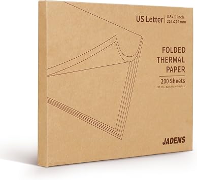 JADENS US Letter Size 8.5''11'' Quick-Dry Folded Thermal Paper, 200 Sheets, Compatible with Gloryang & JADENS PD-A4 Portable Printer