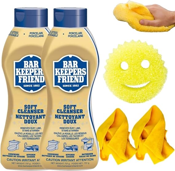 Bar Keepers Friend 5 Pack Bundle Multi-Purpose Soft Cleanser, 737-g,  with Scrub And Microfiber Cloth |