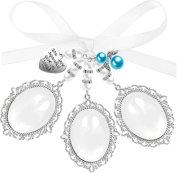 Bow Pearl Heart Shape Photo Charm Pendant, Romantic Wedding Bouquet Memorial Charm, Photo Charms with Picture Frame for Wedding Memory, Suitable for Bridal Party, Engagement Decorations