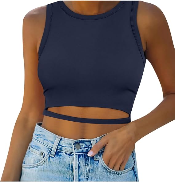 Women's 2025 Y2k Crop Tank Tops High Neck Sleeveless Sexy Cutout Racer Back Going Out Tops Summer Workout Outfits