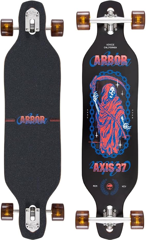 Arbor Axis 37 Drop-Through Longboard Complete Journey Reaper Bamboo Deck, Compact Stable Cruiser for Carving, Commuting, and Downhill Riding