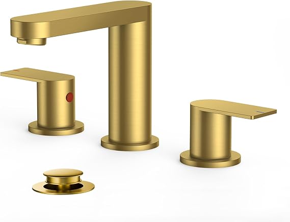 FORIOUS Bathroom Faucet 3 Hole 8 Inch Widespread for Vanity Brushed Gold
