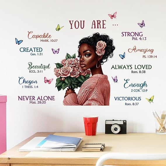 Black Girl Magic Wall Decals Stickers Butterflies Inspirational Quotes African Bedroom Peel and Stick Wall Art for Girls Bedroom Nursery Wall Decor