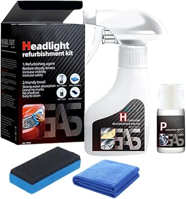 2025 New Automotive Headlamp Restoration Fluid, Pro Headlight Rejuvenator Kit with Keep Clear Headlight Coating, Headlight Cleaner Spray Instant Oxidation Removal for Yellowing Cloudy a