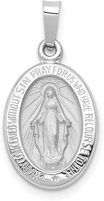 14k Gold Virgin Mary Miraculous Medal Pendant - Oval Mother Mary Necklace Charm with Sacred Words - Handcrafted Religious Jewelry Made in USA - Traditional Catholic Design