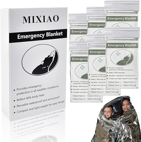 Emergency Foil Thermal Blanket (Pack of 6) Survival Reflective Blankets