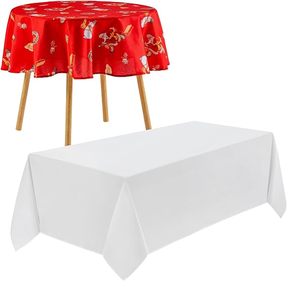 VidaFete White Rectangle Tablecloth 90 * 132inch and Christmas Santa Claus Rectangle Tablecloth 60inch Round